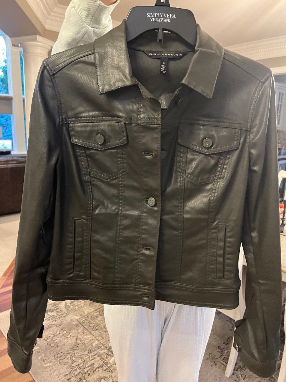 White House Black Market coated jean jacket.